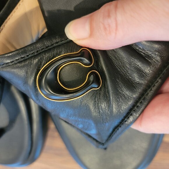 Coach Sylvie Black Leather Logo Platform Thong Sandal - Picture 5 of 13